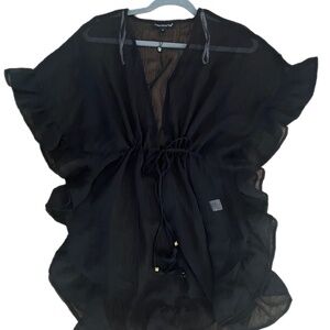 Black gauzy sheer ruffles feminine Flowy ruffles cover up beach